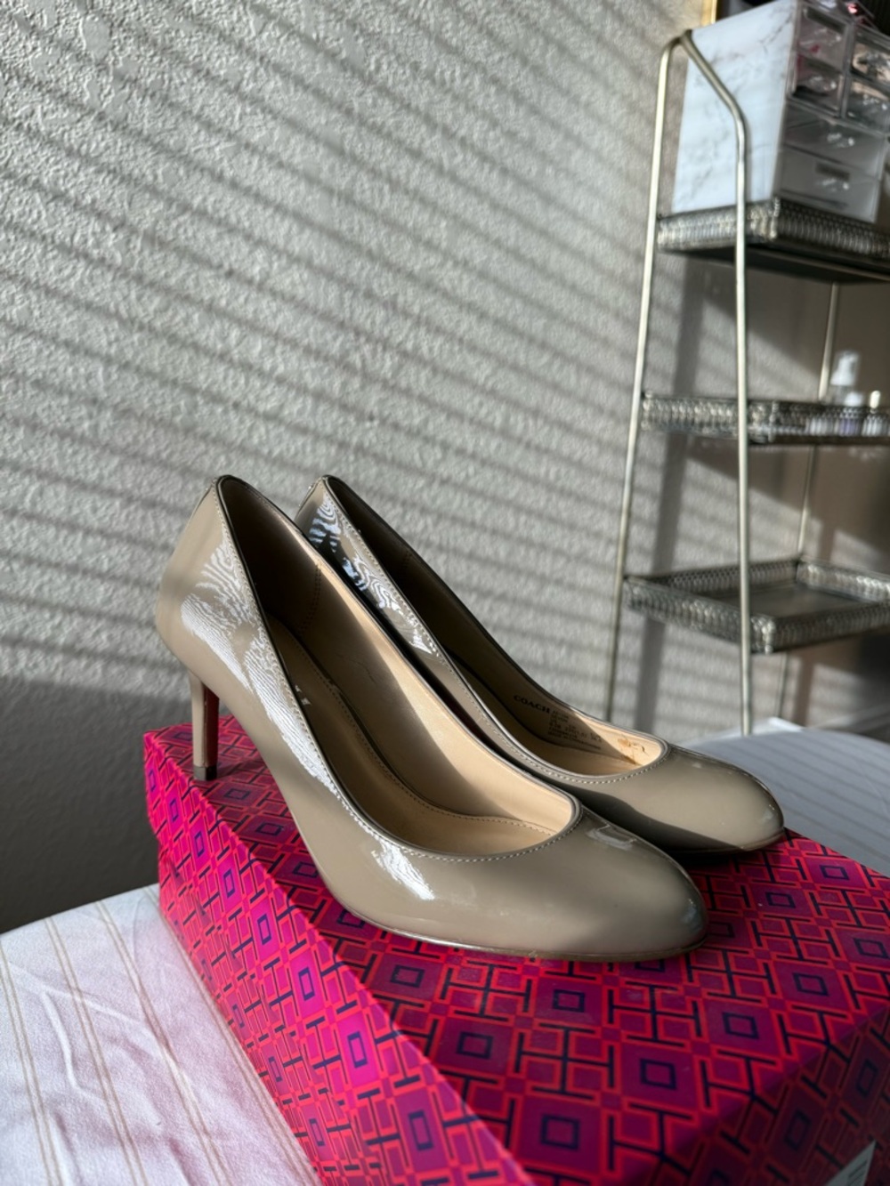 Work heels. Coach Nude Patent Leather Pointed-Toe heel